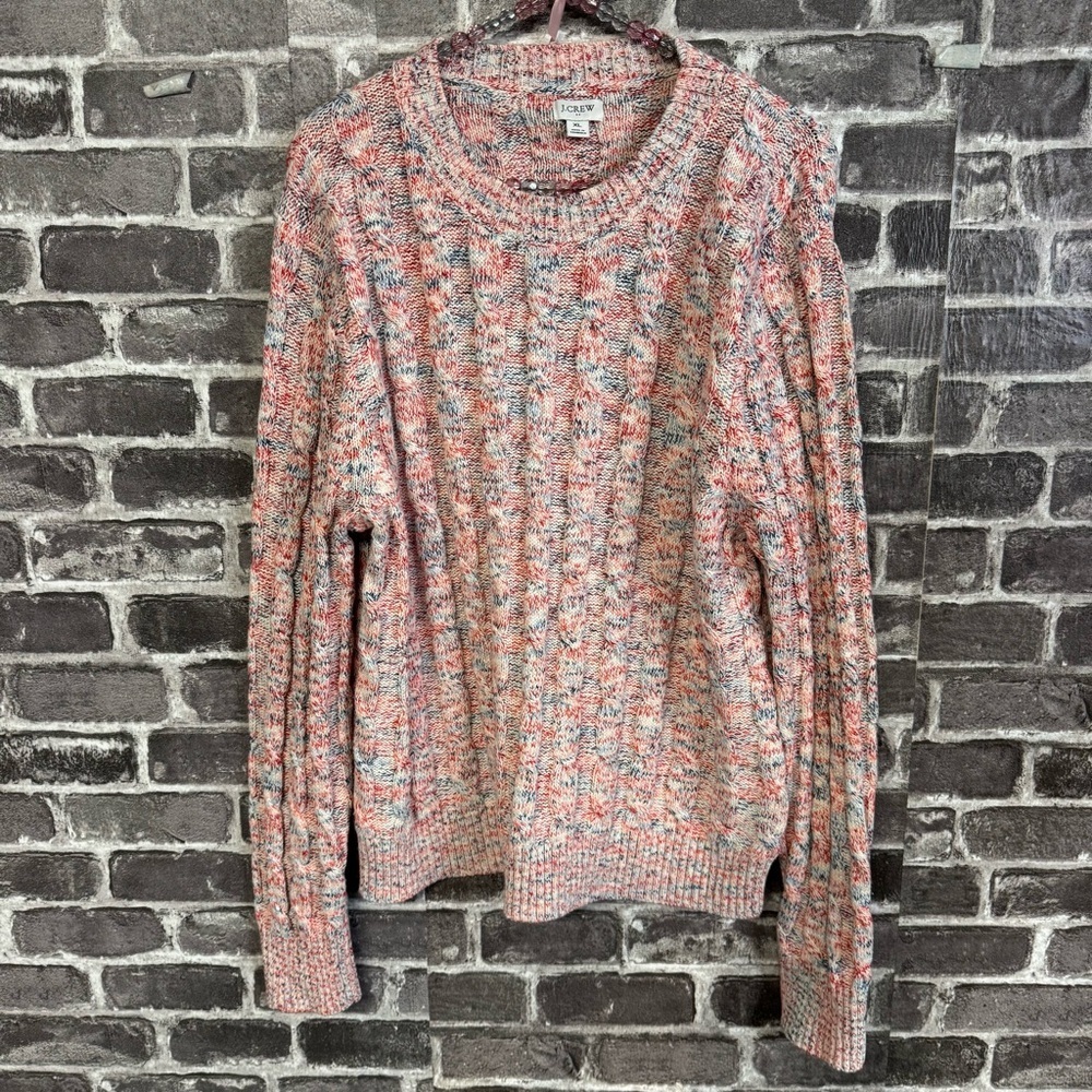 J. Crew cable knit pullover sweater red white blue